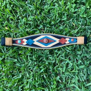 Vintage 1990s Belt Carolyn Tanner textile | adjustable Velcro Leather Turquoise